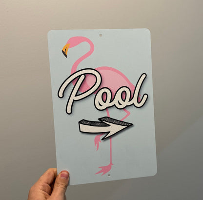 Custom Printed Pool Direction Sign, Custom Metal Powder Coated & Printed Sign