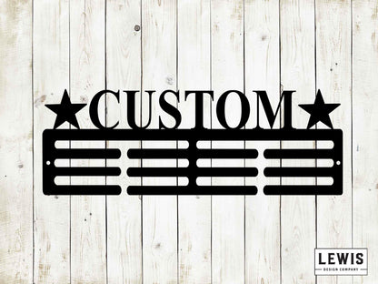 Custom Name Medal Hanger with Stars  - 12 Rungs for medals & Ribbons, Medal Display, Sports Medals, Kids Room, Kids Room Sports Decor