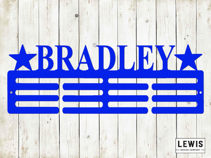 Custom Name Medal Hanger with Stars  - 12 Rungs for medals & Ribbons, Medal Display, Sports Medals, Kids Room, Kids Room Sports Decor