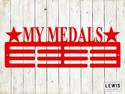 Custom Name Medal Hanger with Stars  - 12 Rungs for medals & Ribbons, Medal Display, Sports Medals, Kids Room, Kids Room Sports Decor