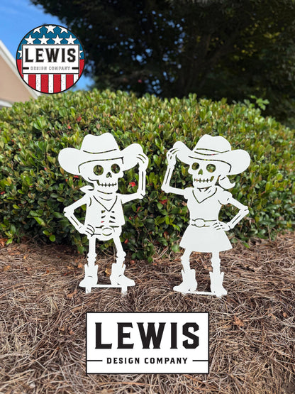 Cowboy & Cowgirl Skeleton Yard Stakes