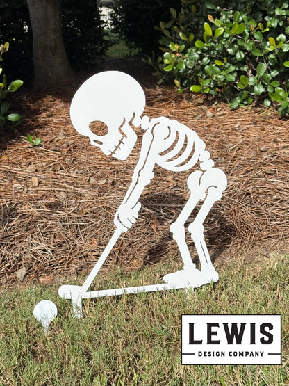 Metal Skeleton Golfer Yard Stakes