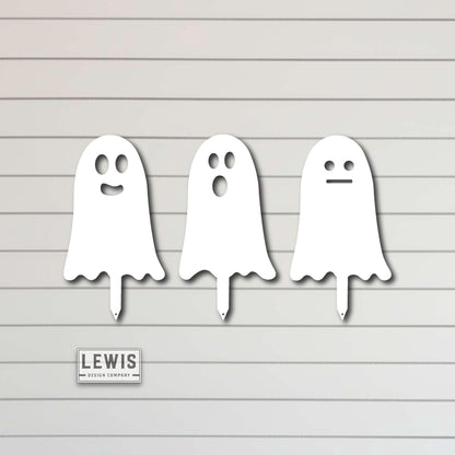 Metal Halloween Ghosts Yard Stakes – Set of 3 – Outdoor Halloween Decor – Funny Ghosts Yard Art