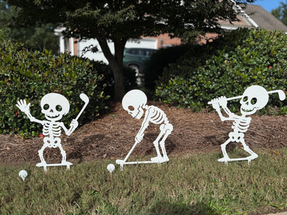 Metal Skeleton Golfer Yard Stakes