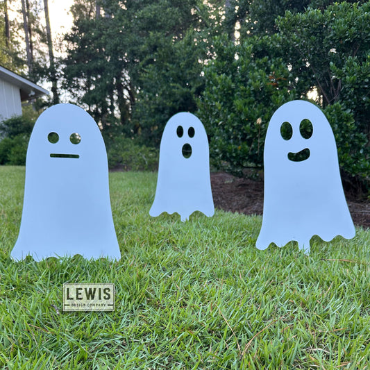 Metal Halloween Ghosts Yard Stakes – Set of 3 – Outdoor Halloween Decor – Funny Ghosts Yard Art