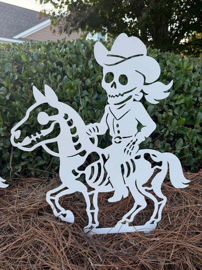 Cowboy & Cowgirl Skeletons Horseback riding Yard Stakes
