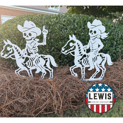 Cowboy & Cowgirl Skeletons Horseback riding Yard Stakes