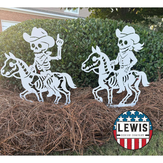 Cowboy & Cowgirl Skeletons Horseback riding Yard Stakes