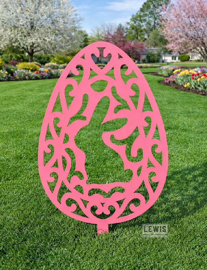 Metal Easter Egg with Bunny Yard Stake