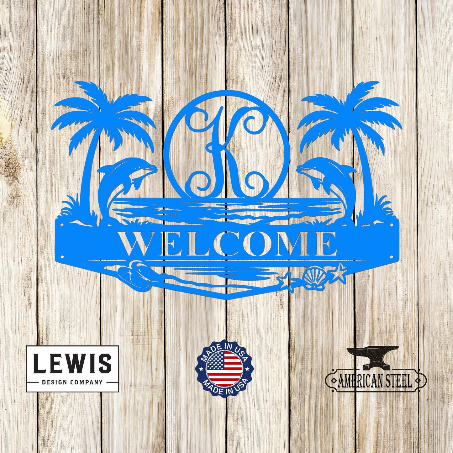 Custom Beach Monogram Sign with Dolphins