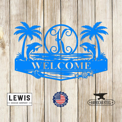 Custom Beach Monogram Sign with Dolphins