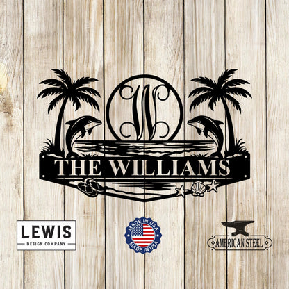 Custom Beach Monogram Sign with Dolphins