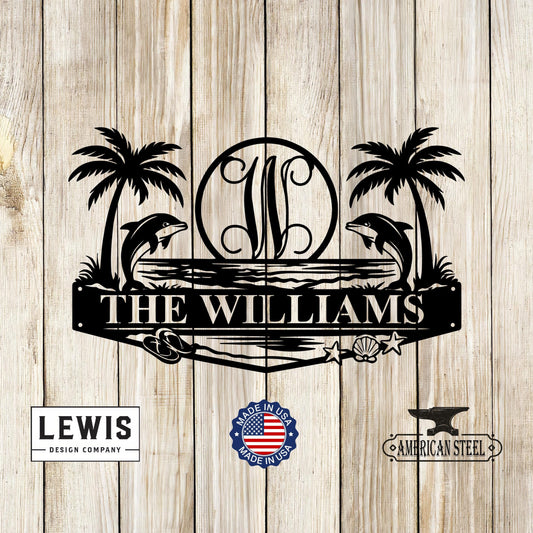 Custom Beach Monogram Sign with Dolphins