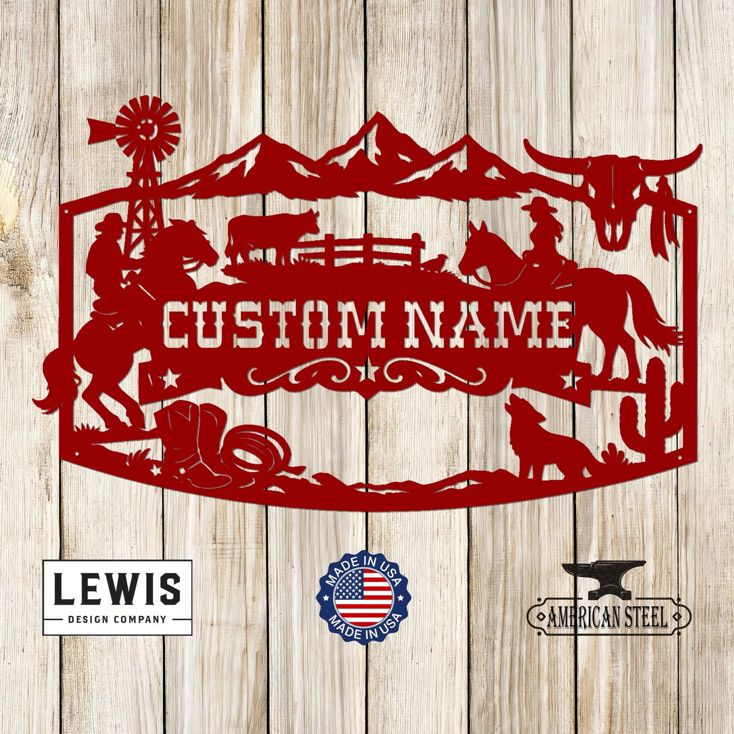 Custom Western Monogram Sign with Horses