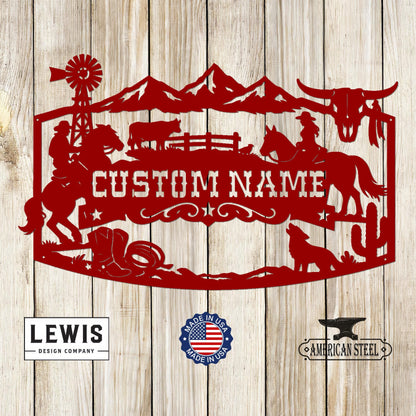 Custom Western Monogram Sign with Horses