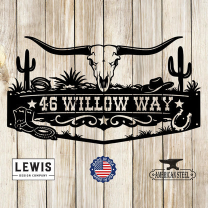 Custom Western Monogram Sign with Skull