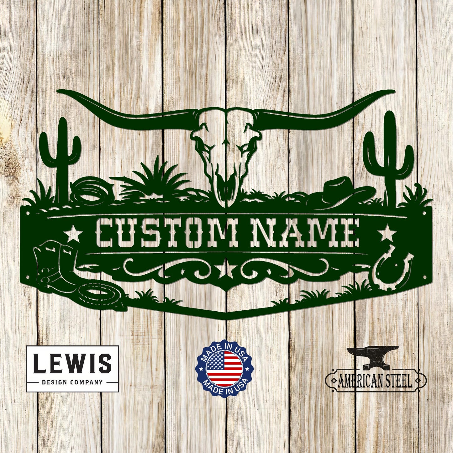 Custom Western Monogram Sign with Skull