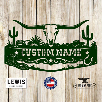 Custom Western Monogram Sign with Skull