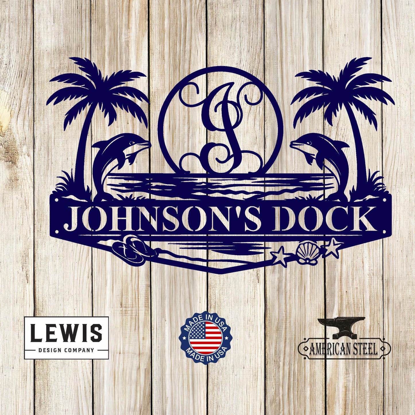 Custom Beach Monogram Sign with Dolphins