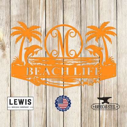 Custom Beach Monogram Sign with Dolphins