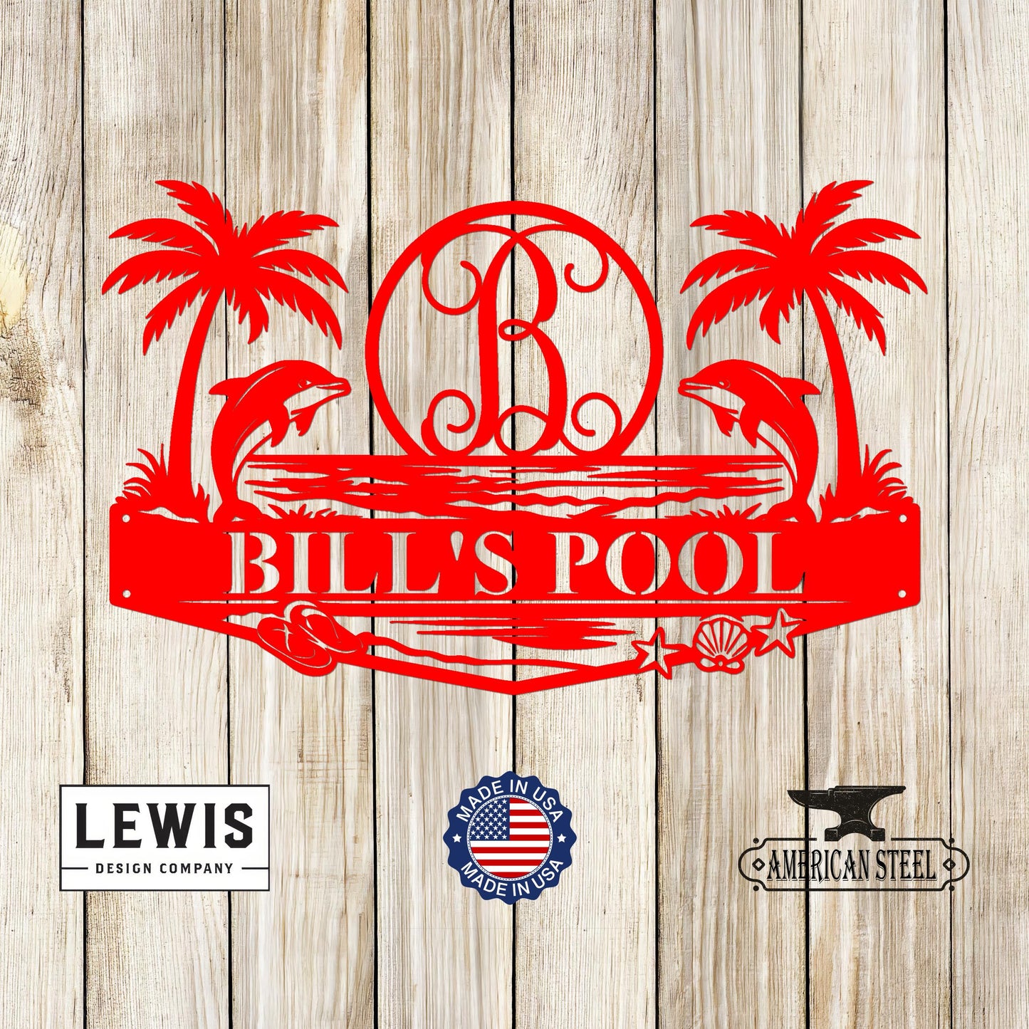 Custom Beach Monogram Sign with Dolphins