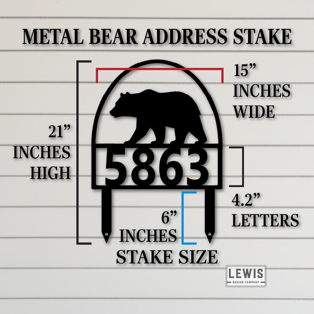Metal Bear Address Sign with Stakes