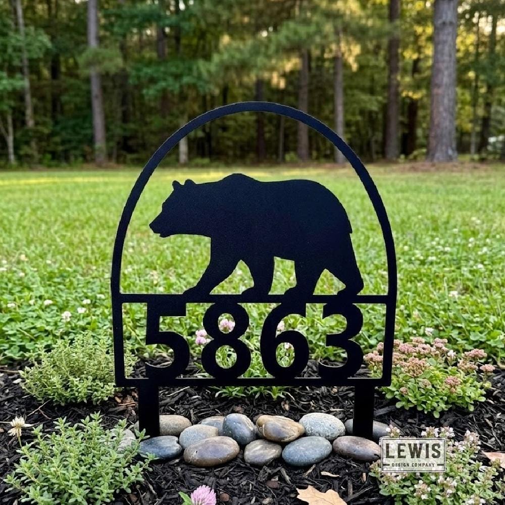 Metal Bear Address Sign with Stakes