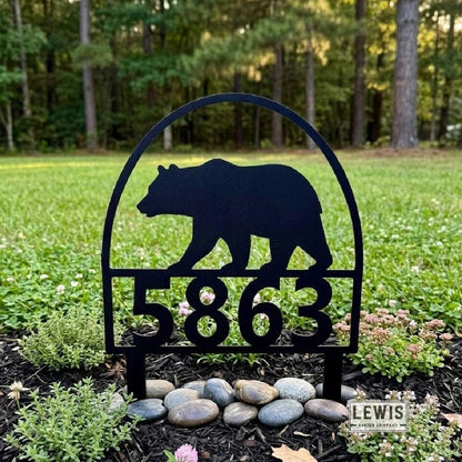 Metal Bear Address Sign with Stakes