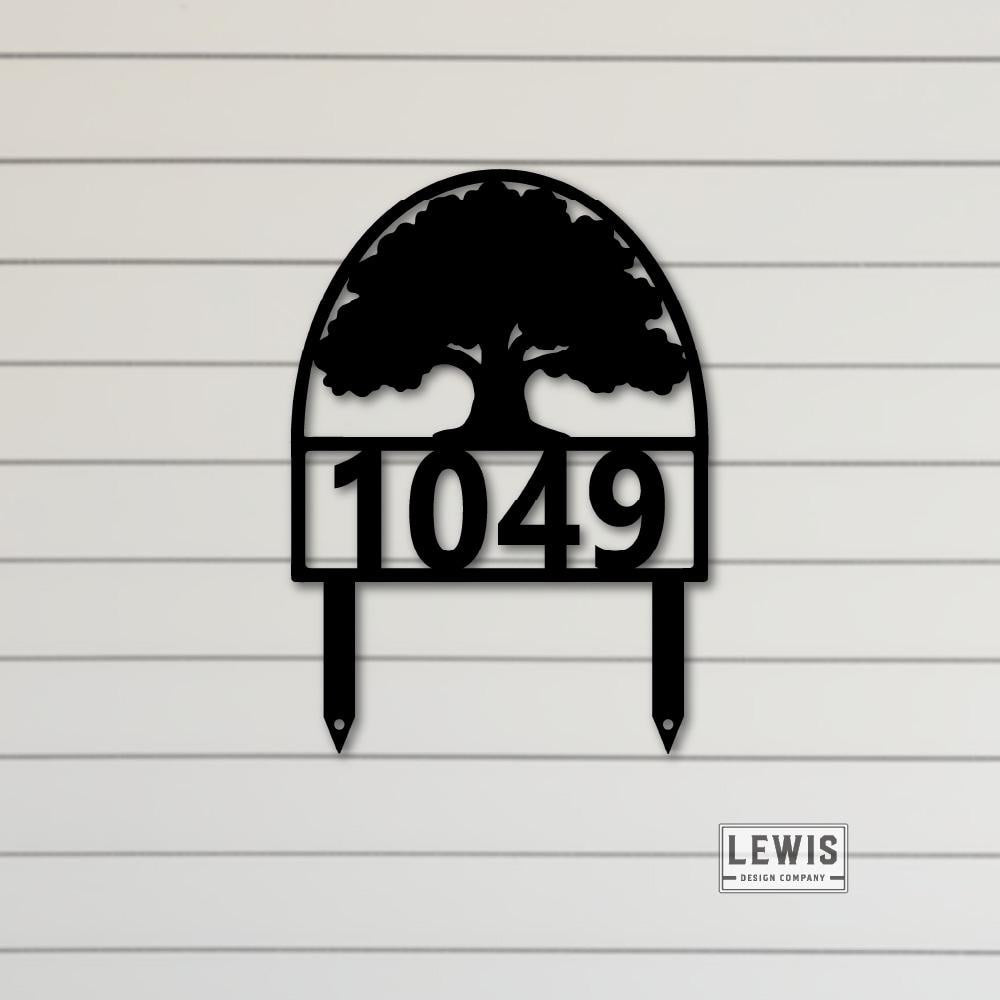 Metal Oak Tree Address Yard Sign with Stakes