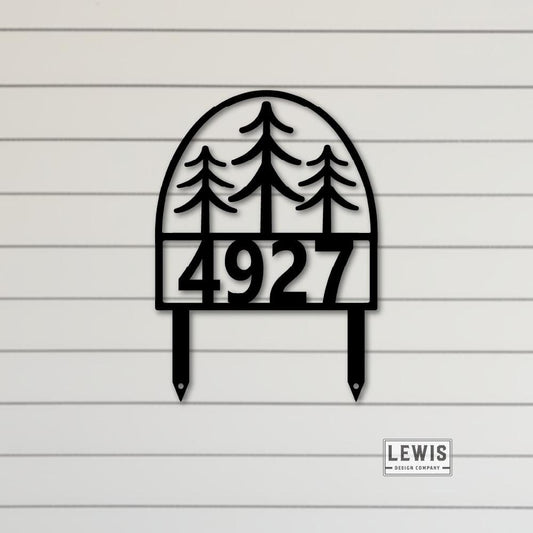 Metal Pine Trees Address Yard Sign with Stakes