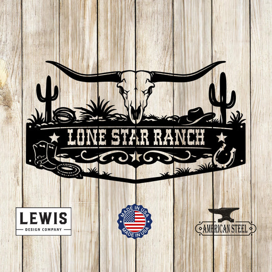 Custom Western Monogram Sign with Skull