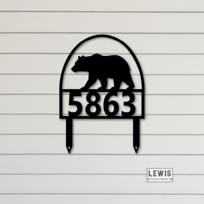 Metal Bear Address Sign with Stakes