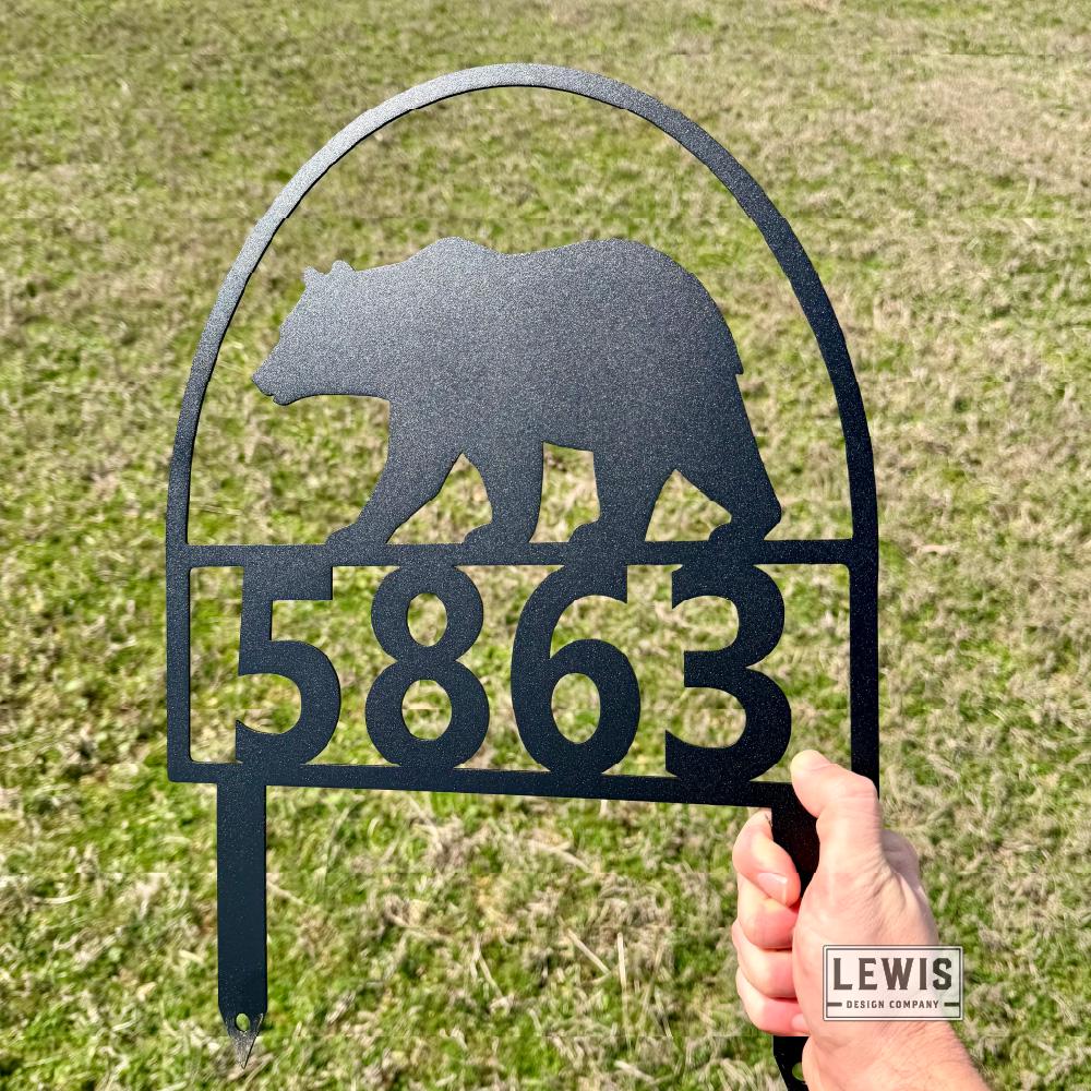 Metal Bear Address Sign with Stakes