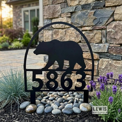 Metal Bear Address Sign with Stakes