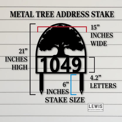 Metal Oak Tree Address Yard Sign with Stakes