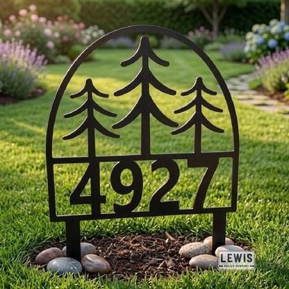 Metal Pine Trees Address Yard Sign with Stakes