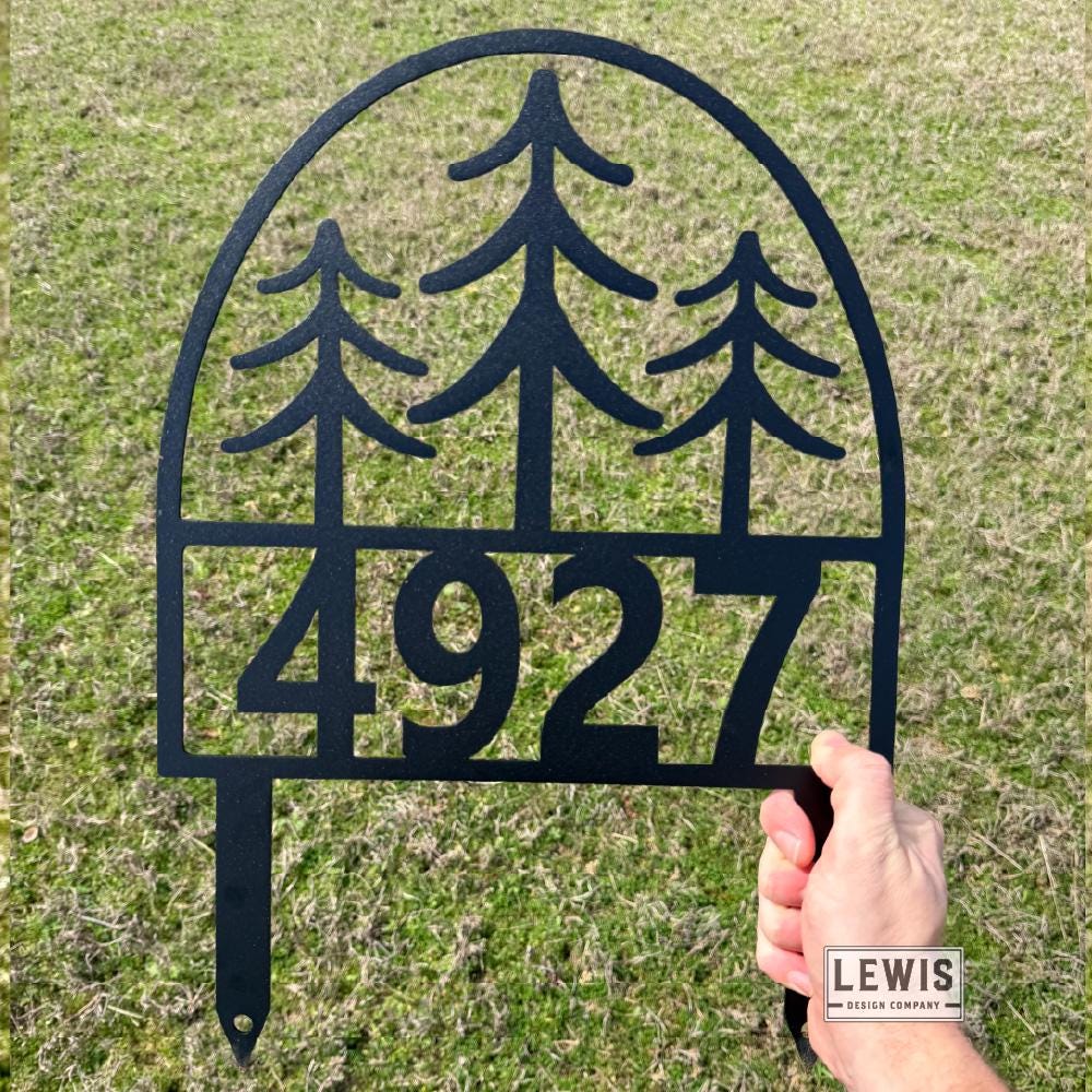 Metal Pine Trees Address Yard Sign with Stakes
