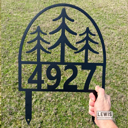 Metal Pine Trees Address Yard Sign with Stakes