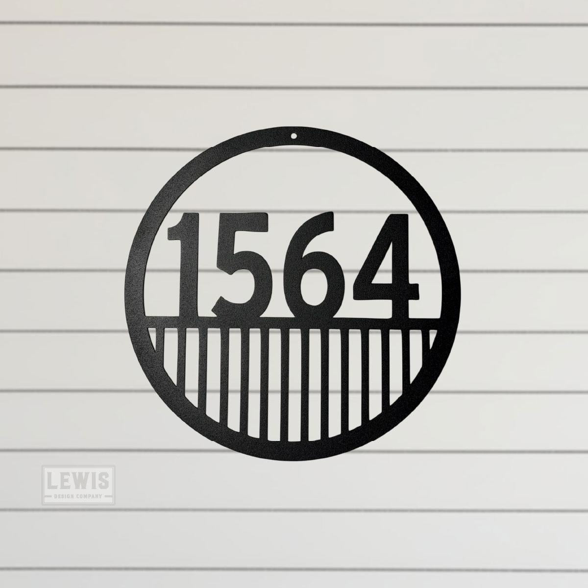 Custom Round Metal Address Sign with Vertical Lines | Mid-Century Modern House Numbers