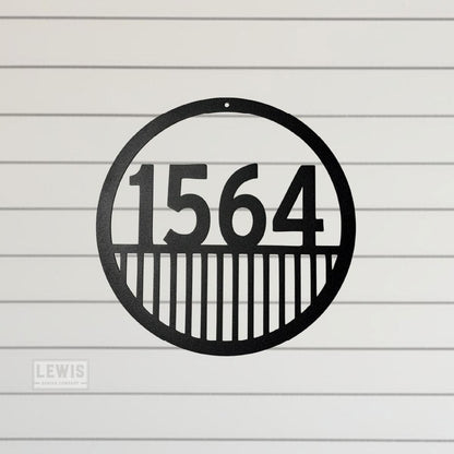Custom Round Metal Address Sign with Vertical Lines | Mid-Century Modern House Numbers