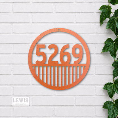 Custom Round Metal Address Sign with Vertical Lines | Mid-Century Modern House Numbers