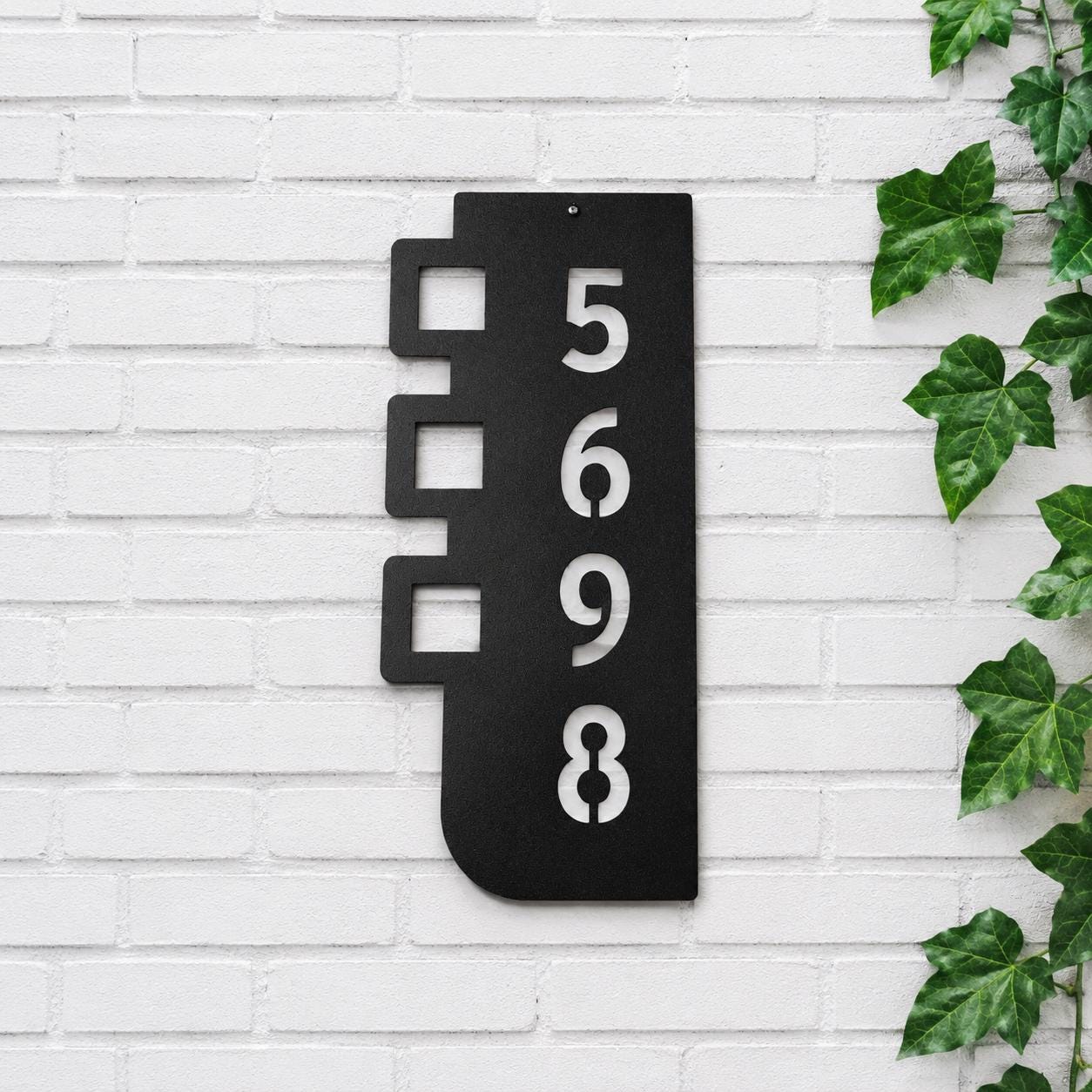Mid-Century Modern Vertical Address Sign | Retro Geometric Metal House Numbers