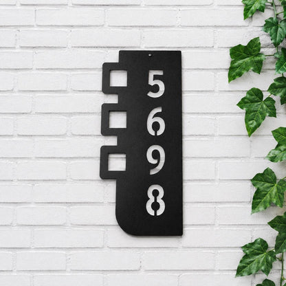 Mid-Century Modern Vertical Address Sign | Retro Geometric Metal House Numbers