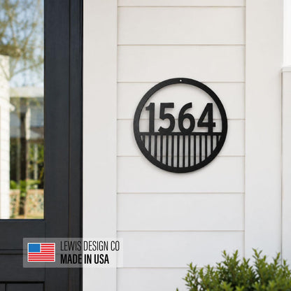 Custom Round Metal Address Sign with Vertical Lines | Mid-Century Modern House Numbers