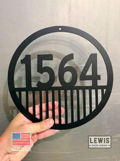 Custom Round Metal Address Sign with Vertical Lines | Mid-Century Modern House Numbers