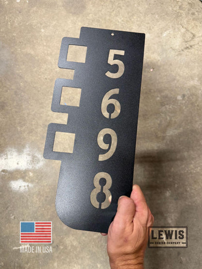 Mid-Century Modern Vertical Address Sign | Retro Geometric Metal House Numbers