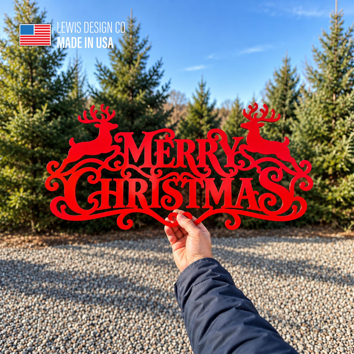 Merry Christmas Metal Sign with Deer – Metal Holiday Art  – Handmade Christmas Decoration