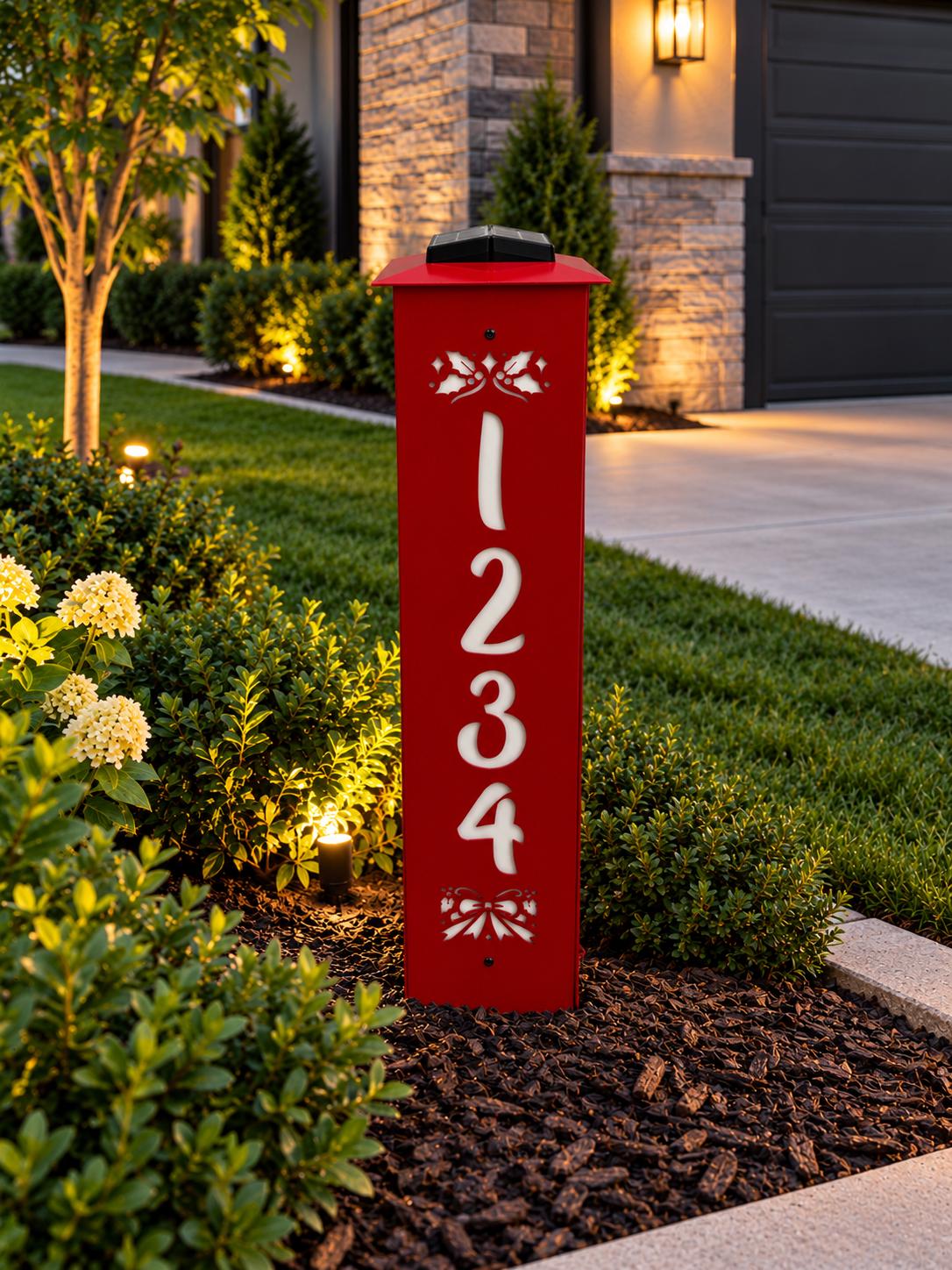 Santa Stop Here Address Post, Solar LED Column, Lighted Christmas Yard Decor