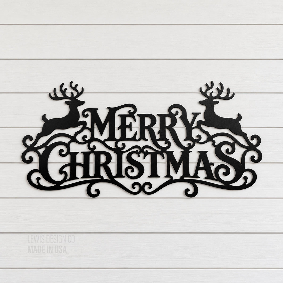 Merry Christmas Metal Sign with Deer – Metal Holiday Art  – Handmade Christmas Decoration