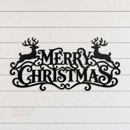 Merry Christmas Metal Sign with Deer – Metal Holiday Art  – Handmade Christmas Decoration
